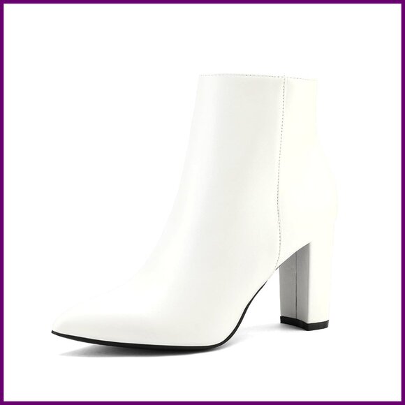 Women's Chunky Heel Ankle Boots Pointed Toe Faux Fur Lined Zipper Closure